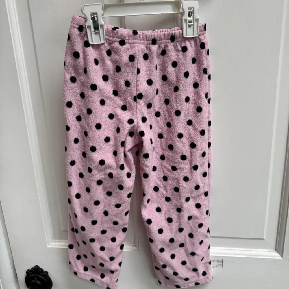 Simple Joys by Carter's 4T Girls Pink and Black Polka Dot Fleece Pajama Bottoms